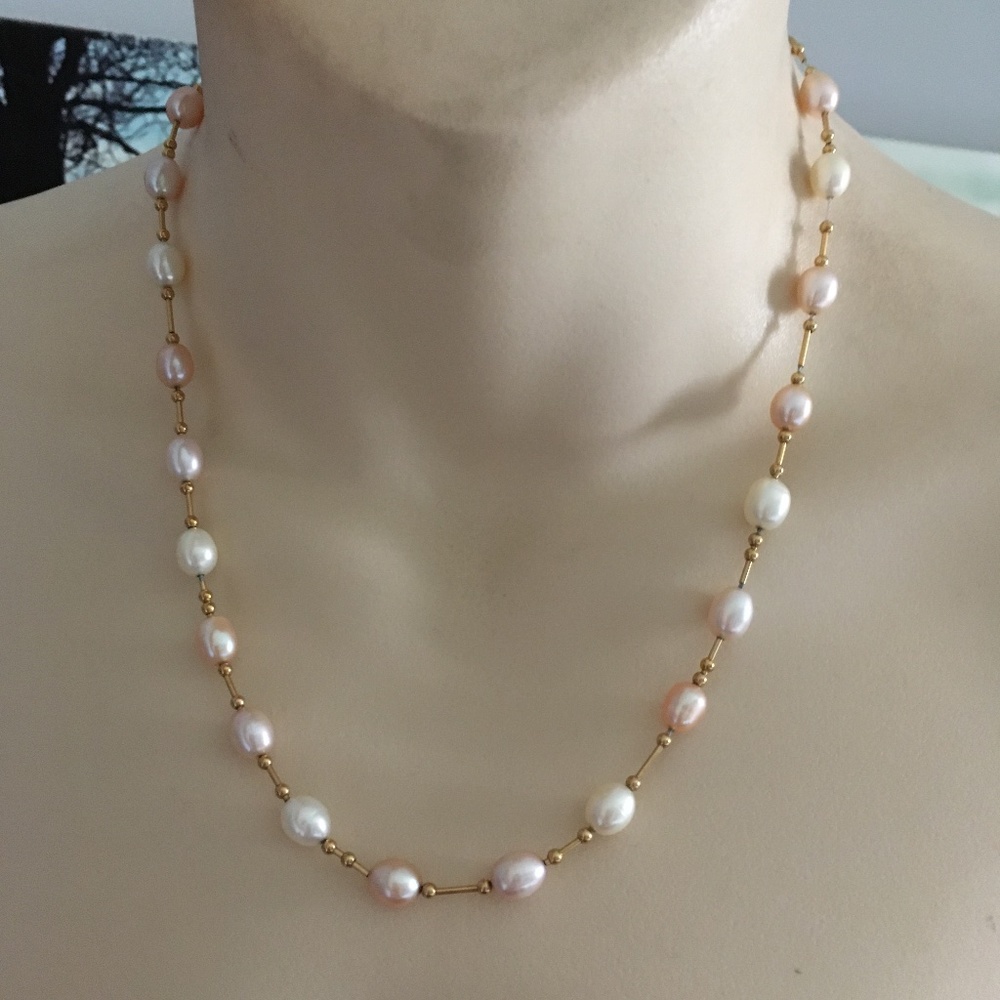 14K Yellow Gold + Cultured Pearl Station Necklace